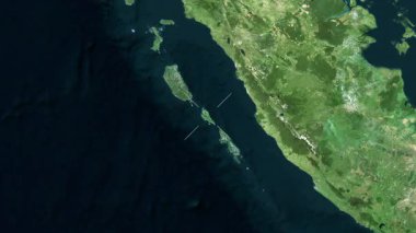 Sipura Adası - Endonezya yakın çekim - uydu. Önizleme. Parıltı. Etiketler.