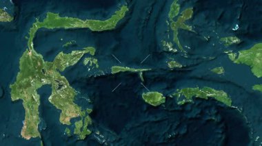 Sula Adaları - Endonezya yakın çekim - uydu. Parıltı. Etiketler.