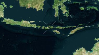 Sumbawa Adası - Endonezya yakın çekim - uydu. Önizleme. Parıltı. Etiketler.