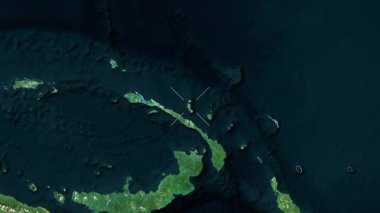 Tabar Adası - Papua Yeni Gine yakın çekim - uydu. Önizleme. Parıltı. Etiketler.