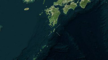 Tanegashima Adası - Japonya yakın çekim - uydu. Parıltı. Etiketler.