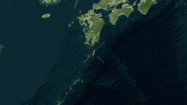 Tanegashima Adası - Japonya yakın çekim - uydu. Önizleme. Parıltı. Etiketler.