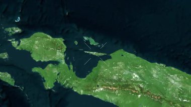 Yapen Adası - Endonezya yakın çekim - uydu. Önizleme. Parıltı. Etiketler.