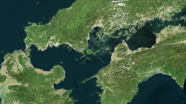 Yashiro Adası - Japonya yakın çekim - uydu. Önizleme. Parıltı. Etiketler.