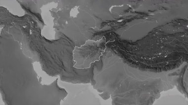 Afganistan haritası. Sınır. Gri Tonlama.
