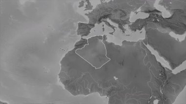 Cezayir haritası. Sınır. Gri Tonlama.