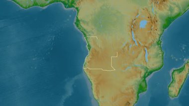 Angola haritası - süzül. Sınır. Fiziksel.