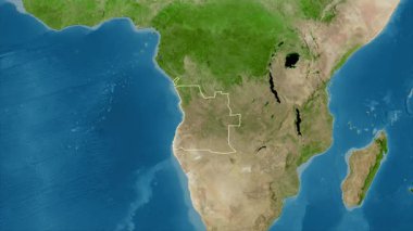 Angola haritası - yakınlaştır. Sınır. Uydu.