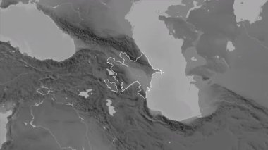 Azerbaycan haritası - yakınlaştır. Sınır. Gri Tonlama.