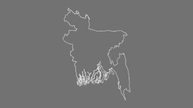 Bangladeş haritası - çizgi film. Sınır. Gri Tonlama.