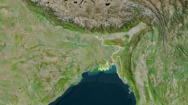 Bangladeş haritası - süzül. Sınır. Uydu.