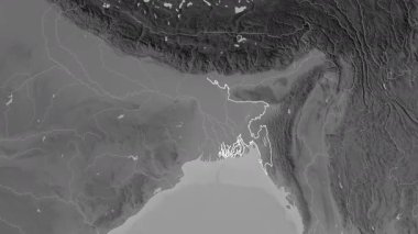 Bangladeş haritası - süzül. Sınır. Gri Tonlama.
