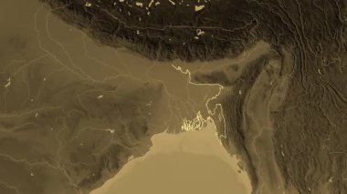 Bangladeş haritası - süzül. Sınır. Sepya.