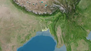 Bangladeş haritası - yakınlaştır. Sınır. Uydu.