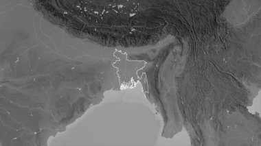 Bangladeş haritası - yakınlaştır. Sınır. Gri Tonlama.