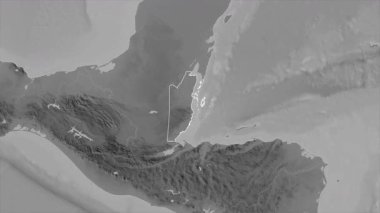 Belize haritası - yakınlaştır. Sınır. Gri Tonlama.