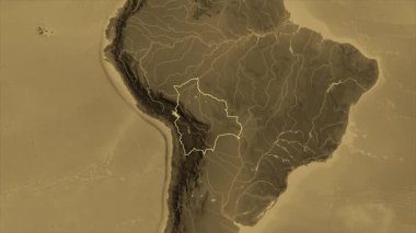Bolivya haritası - yakınlaştır. Sınır. Sepya.