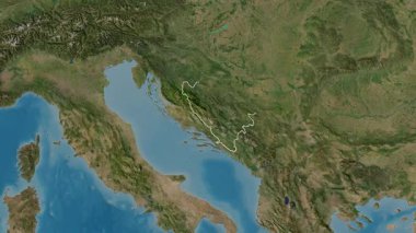 Bosna-Hersek haritası - süzülüyor. Sınır. Uydu.