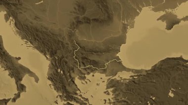 Bulgaristan haritası - süzül. Sınır. Sepya.