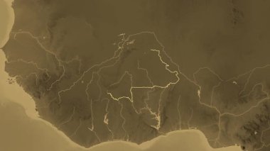 Burkina Faso haritası - süzül. Sınır. Sepya.