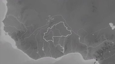 Burkina Faso haritası - yakınlaştır. Sınır. Gri Tonlama.