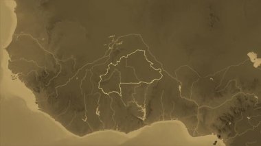 Burkina Faso haritası - yakınlaştır. Sınır. Sepya.