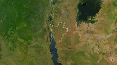 Burundi haritası - yakınlaştır. Sınır. Uydu.