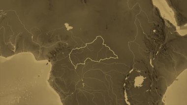Orta Afrika Cumhuriyeti haritası - zoom. Sınır. Sepya.