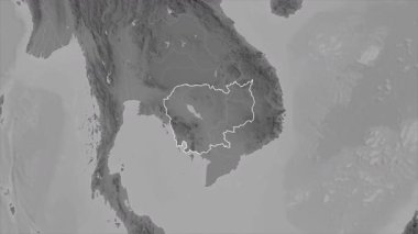 Kamboçya haritası. Sınır. Gri Tonlama.