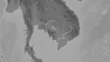 Kamboçya haritası - süzül. Sınır. Gri Tonlama.