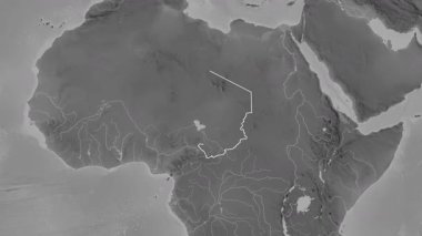 Çad haritası - süzül. Sınır. Gri Tonlama.