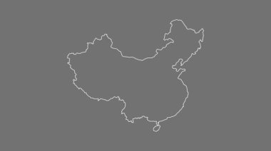 Çin haritası - çizgi film. Sınır. Gri Tonlama.