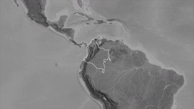 Kolombiya haritası. Sınır. Gri Tonlama.