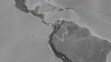 Kolombiya haritası - süzül. Sınır. Gri Tonlama.