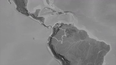 Kolombiya haritası - zoom. Sınır. Gri Tonlama.