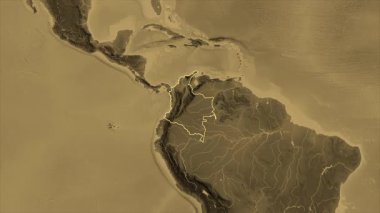 Kolombiya haritası - zoom. Sınır. Sepya.