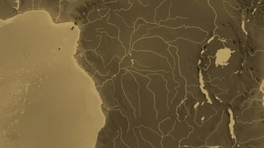 Demokratik Kongo Cumhuriyeti haritası - sür. Sınır. Sepya.