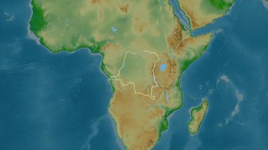 Demokratik Kongo Cumhuriyeti haritası - özüt. Sınır. Fiziksel.