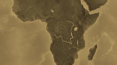 Demokratik Kongo Cumhuriyeti haritası - süzülüyor. Sınır. Sepya.