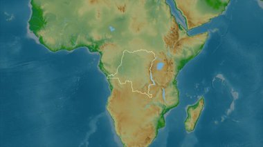 Demokratik Kongo Cumhuriyeti haritası - zoom. Sınır. Fiziksel.