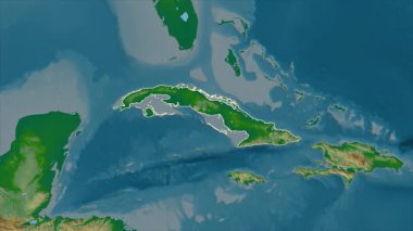 Küba haritası - özüt. Sınır. Fiziksel.