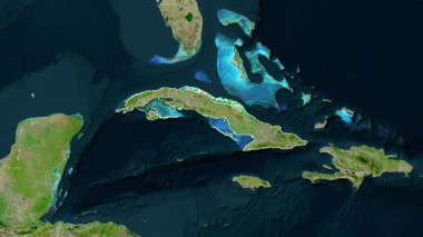 Küba haritası - yakınlaştır. Sınır. Uydu.