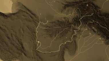 Afganistan haritası - süzül. Bölgeler. Sepya.