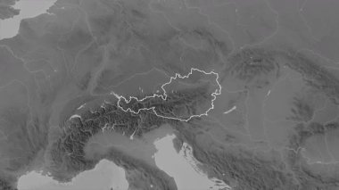 Avusturya haritası - yakınlaştır. Bölgeler. Gri Tonlama.