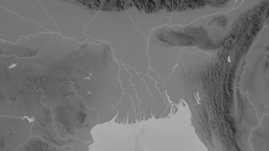 Bangladeş haritası - sür. Bölgeler. Gri Tonlama.