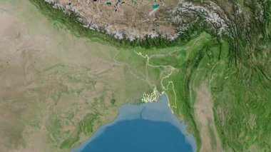 Bangladeş haritası - süzül. Bölgeler. Uydu.