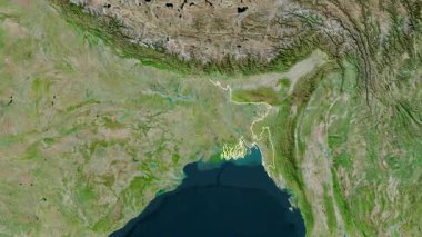 Bangladeş haritası - süzül. Bölgeler. Uydu.
