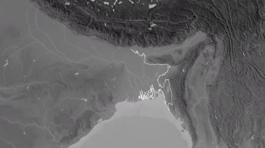 Bangladeş haritası - süzül. Bölgeler. Gri Tonlama.