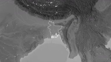 Bangladeş haritası - yakınlaştır. Bölgeler. Gri Tonlama.