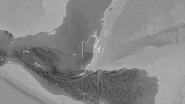 Belize haritası - yakınlaştır. Bölgeler. Gri Tonlama.
